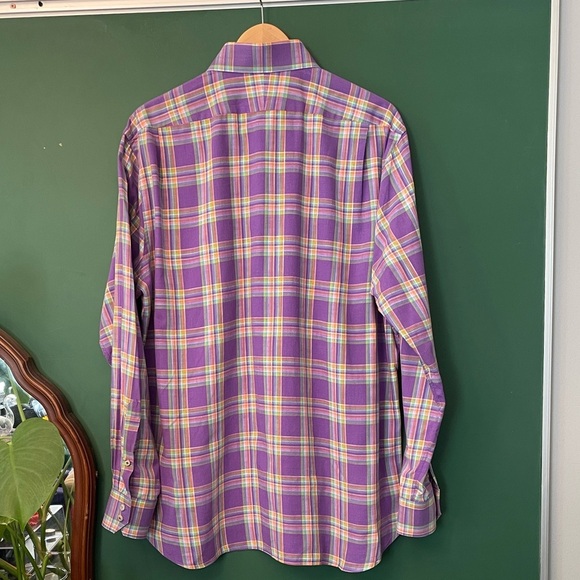 Peter Millar Men’s XL Purple, Yellow, Orange & Blue Plaid Shirt 100% Cotton - Picture 10 of 10